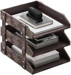 Leather Desk Organizer, Thipoten 3-Tier Stackable Letter Tray Holder for Office Supplies, Paper, File, Magazine, Perfect Office Organization for Desktop (Retro-3Tiers)