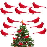 12PCS Artificial Cardinal Clip on Christmas Tree Ornaments Red Feather Birds Wedding Craft Birds for Xmas Tree,Wreath,Garland (12pcs)