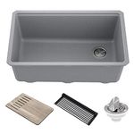 KRAUS Bellucci Workstation 30-inch Undermount Granite Composite Single Bowl Kitchen Sink in Metallic Gray with Accessories, KGUW2-30MGR