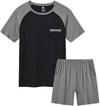 JINSHI Men Short Pajama Lounge Set Soft Comfy 2 Piece Nightwear Shorts with Pockets Pyjama Pjs Top Lounge Set Black+Dark Grey,XL
