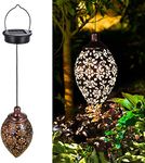 Solar Lantern Light,Outdoor Hanging Garden Lights Metal Lamp for Patio, Patio Decor Metal Yard Art Garden Accessories Outdoor Decorations for Porch,Yard, Lawn, Patio, Courtyard