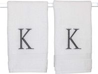 Dark Gray Monogrammed Hand Towels for Bathroom - White Luxury Hotel Quality Personalized Initial Decorative Embroidered Towel for Powder Room, Spa - GOTS Organic Certified - Set of 2 Letter K