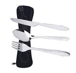 Prettyui Silverware Cutlery Set Stainless Steel with Organizer Bag Travel Camping Flatware Dinnerware Tableware Kit with Storage Lunch Box for Picnic School Knife Fork Spoon Set Black Case（3 Pack）