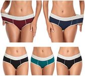 TUTUESTHER Cotton Underwear for Women Mid Rise Full Briefs Stretchy Ladies Hipster Panties 5Pack(Large, Black/Deep Red/Deep Blue/Green/Black)