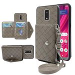 Furiet Compatible with Tracfone BLU View 4 Wallet Cover with Crossbody Shoulder Strap Stand Credit Card Holder Lanyard Slot Cell Accessories Phone Cover for Blue View4 B135DL Women Grey