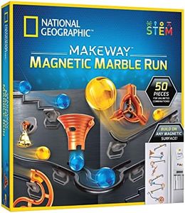 NATIONAL GEOGRAPHIC Magnetic Marble Run - 50-Piece STEM Building Set for Kids & Adults with Magnetic Track & Trick Pieces, & Marbles for Building A Marble Maze Anywhere Magnets Stick