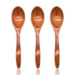 Wooden Spoon Set of 3, 7'' Natural Wooden Soup Spoon Teaspoons Coffee Spoon Wooden Cutlery Spoons for Tea Honey Sugar Rice Mixing Stirring Eating