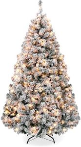 Best Choice Products Pre-Lit Artificial Christmas Tree, 9ft Snow Flocked Design Pine Tree, Full Appearance Snowy w/Easy Assembly, Metal Stand