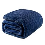 Exclusivo Mezcla Queen Size Flannel Fleece Blanket, 230x230 CM Bed Blankets, Soft Jacquard Weave Wave Pattern Velvet Plush Blanket for Bed, Navy Blue Blanket