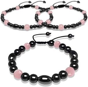 Hion 2 Pack Magnetic Therapy Anklet Bracelet Plus 1 Pack Magnetic Bracelet for Women/Men Pain Relief,Anxiety, Love Attraction, Magnetic Therapy Hematite Rose Quartz Gemstone Anklet Bracelet Set