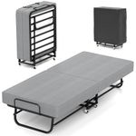 RVONOW Folding Bed with Mattress, Portable Fold Up 79x190cm Bed for Adults, Space Saving Foldable Single Guest Beds on Wheels, 6cm Thick Memory Foam Mattress and Metal Frame