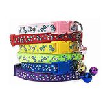 DRK Shopmart Multicolor Set of 3 paw Printed Nylon Collar Belts with Bells and Adjustable Plastic Buckles for Dog Training, Exercise, and Walks