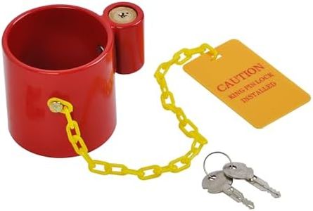 WINTOOLS Heavy Duty Steel Kingpin Lock Wheel Trailer Lock King Pin Red Lock with Bright Yellow Caution Tag