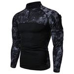 Men's 1/4 Zip Tactical Long Sleeve Shirt Military Style Combat Shirt with Pockets Airsoft Top Outdoor Clothing for Hunting Camping Hiking Black Camo Python