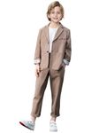 LOLANTA Boys Khaki Plaid Suit Blazer Pants Set Wedding Ring Bearer Outfits Formal Casual Ocassions (6-7 Years)