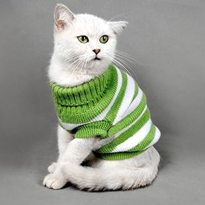 Striped Cats Sweater Aran Pullover Knitted Clothes for Small Dog Kitten Kitty Chihuahua Teddy (Green, M)