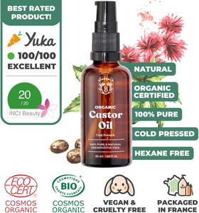 BIONOBLE Organic Castor Oil, Cold Pressed – 100% Pure, Hexane Free, 50ml