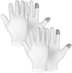 WLLHYF 2 Pairs White Cotton Moisturizing Gloves Spa Touch Screen Gloves Overnight Bedtime Moisturizing Hands Gloves Dry Hands Lotion Gloves Eczema Gloves for Men Women (2 Pair)