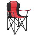 SONGMICS Foldable Camping Chair, with Comfortable Sponge Seat, Cup Holder, Heavy Duty Structure, Max Load Capacity 250 kg, Outdoor Chair, Black GCB06BK