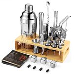 Mixology Bartender Kit Bar Set with Bamboo Stand, 35pcs 24oz Cocktail Shaker Set Cocktail Kit, Professional Stainless Steel Bar Tool Set