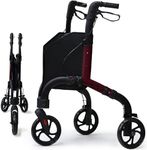Premium 3 Wheel Rollator Walker for Seniors, Lightweight Foldable Elderly Three Wheeled Rollator with Storage Bag, Mobility Aid Rolling Walker (Black & Red)