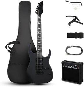 Ktaxon 39" Electric Guitar with 20Watt Amp, Full Size 170 Model Starter Guitar Kit for Beginners & Professional W/Bag, Strap, Upgrade Cable, Guitar Capo, Tremolo Arm - Matte Black