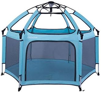 Baby Playpen, CutieClub Portable Playard Playpen with Safety Mattress for Infants and Babies, Best 6-Panel Kids Playpen with Anti UV Canopy for Indoor and Outdoor (Turquoise)
