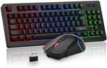 BlueFinger Wireless Gaming Keyboard and Mouse Combo, Long Lasting Rechargeable Battery 87 Keys RGB Rainbow Backlit Gaming Keyboard & Ergonomic Light Up Gaming Mice for Mac Laptop Computer PC Gamer