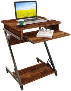 ALISENED Computer Desk for Small Spaces,23.6" Z-Shaped Compact Study Table with Smooth Keyboard Tray,with Wheels and Bottom Shelves for Home Office，Computer Cart Mobile Laptop Cart