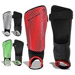 Vizari Matera Football Shin Pads for Adults & Kids - Football Shin Guards with Ankle Protection - Red, Black - Size S