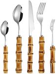 bamboo silvery flatware sets, household kitchen bamboo utensil flatware sets for 18, bamboo handle cutlery sets, recommend Hand Washing (90 pieces)