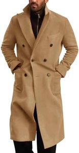 Runcati Mens Wool Blend Casual Trench Coat Notched Collar Lapel Long Jacket Double Breasted Classic Winter Overcoat