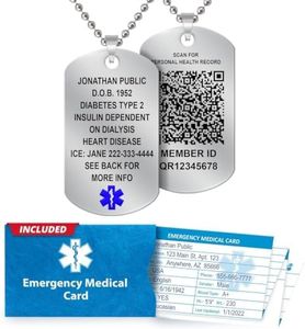 Universal Medical Data Emergency Alert Necklace for Men & Women – Blue Star of Life, QR Code, Laser Engraved Dog Tag, 18 Lines, Stainless Steel Chain – Emergency Card & PHR Access Included – Stainless