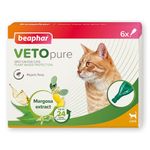 Beaphar – VETOpure Flea Spot On for Cats, 6 pipettes –Plant-Based Protection – Repels Fleas for up to 4 Weeks – Pack Provides up to 24 Weeks Protection – Contains Margosa Extract