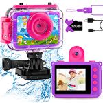 GKTZ Kids Waterproof Camera, Kids Camera for Girls - Childrens Underwater Camera Digital Camera,180 Rotatable 1080P HD Selfie Camera,Birthday Gift Toys for Kids Age 3-12 Years Old Girls