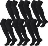 Hicarer 6 Pairs High Baseball Socks Over Knee Football Socks Softball Sock Combo Set Long Sport Socks Men Tube Socks Women, Black, Small