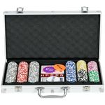 SPORTNOW 300-Piece Poker Chips Set with Aluminium Case, Holdem Poker Set with Mat, 11.5g Numbered Poker Chips, Two Decks of Cards, Dealer, Five Dices