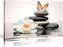 LYUNSHUO Zen Wall Art,Lotus Painting Canvas Print Wall Decor Spa Stones with Butterfly Pictures Relax Meditation Artwork for Home Living Room Bedroom Bathroom Decor Frame(Art-3,12.00"x18.00")