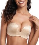 Lemorosy Women's Strapless Bra Push Up Anti-Slip Push Size Support Lift Up Wirefree Bra(Floral Beige,38C)