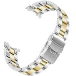 Kia Tian Solid Quality Stainless Steel Curved Ends Half-Moon Tapered 3D Beads 20mm 22mm Silver Gold Metal Watch Band Strap for Men (20mm, 3 Flat Silver Gold)