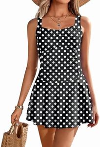 Ekouaer Swim Dress One Piece Bathing Suit Skirted Swimsuits for Women Ruched Retro Swimwear S-XXL