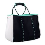 Nordic By Nature Large Designer Beach Bag Tote For Women, Men And Kids, Black & White/Turquoise, Large