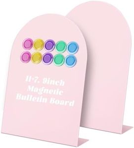 2 Pack Pink Magnetic Bulletin Board with 10 Multi-Color Magnets, 11" x 7.9" Magnet Display for Offices, Homes, Photos, and Documents(Arched)