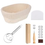 Asheyya 21cm/8 inch Banneton Proofing Basket, Sourdough Proving Basket, Bread Making Kit (with Mixing Rod, Semicircular Scraper, Wooden Handle Cutter)