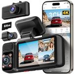 REDTIGER 4K 3 Channel Dash Cam, 5GHz WiFi Built-in GPS with 64GB Card, 2160P+1080P+1080P Front and Rear Inside, Triple Car Camera with 3 Inch Screen, IR Night Vision, G Sensor, WDR, Parking Mode(F17)