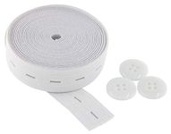 Flat Sewing Band Spool with Buttonholes, Elastic Stretchable, Ideal for DIY Waistbands and Necklines (White, 3/4 inch × 3 Yards)