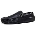 DUNLOP Mens Famous George Moccasin Loafers Faux Sheepskin Fur Slippers with Rubber Sole (11 UK, Blk Black)