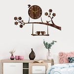 Freny Exim Wooden Mdf Tree Birds Coffee Cup On Julha Design Analog Wall Clock Without Glass (Brown, 43Cm X 68Cm)-058