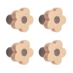 MOROBOR 4pcs Flower Shaped Wooden Cabinet Knobs, Single Hole Beech Wood Handles Wood Nursery Dresser Knobs for Chest of Drawers with Screws & Expansion Tube