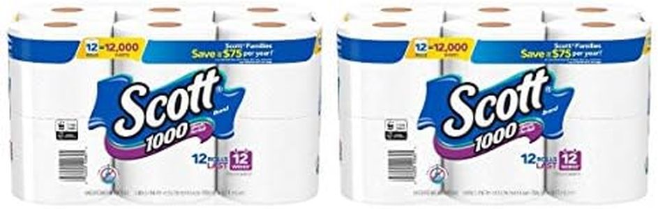 Scott 1000 Toilet Paper 12 Rolls, 12,000 Sheets (Pack of 2)